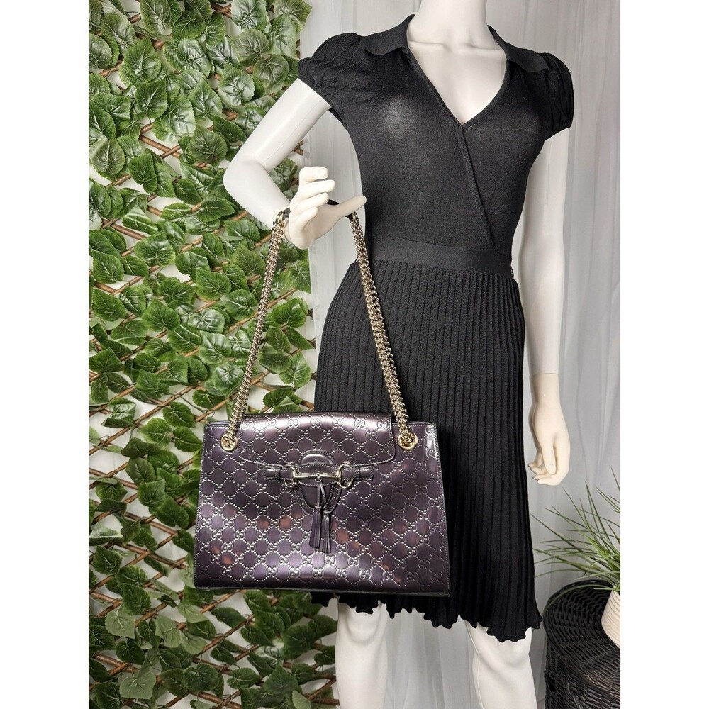 Gucci Emily Chain Flap Shoulder Bag Guccissima Purple Patent Leather Large - Picture 3 of 16